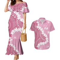 Bula Fiji Women's Day Couples Matching Mermaid Dress and Hawaiian Shirt Pink Masi Tapa LT7 Pink - Polynesian Pride