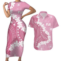 Bula Fiji Women's Day Couples Matching Short Sleeve Bodycon Dress and Hawaiian Shirt Pink Masi Tapa LT7 Pink - Polynesian Pride