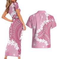 Bula Fiji Women's Day Couples Matching Short Sleeve Bodycon Dress and Hawaiian Shirt Pink Masi Tapa LT7 - Polynesian Pride
