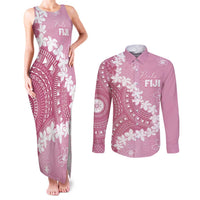 Bula Fiji Women's Day Couples Matching Tank Maxi Dress and Long Sleeve Button Shirt Pink Masi Tapa LT7 Pink - Polynesian Pride