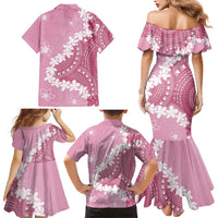 Bula Fiji Women's Day Family Matching Mermaid Dress and Hawaiian Shirt Pink Masi Tapa LT7 - Polynesian Pride
