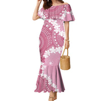 Bula Fiji Women's Day Family Matching Mermaid Dress and Hawaiian Shirt Pink Masi Tapa LT7 Mom's Dress Pink - Polynesian Pride