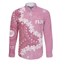 Bula Fiji Women's Day Family Matching Off Shoulder Maxi Dress and Hawaiian Shirt Pink Masi Tapa LT7 Dad's Shirt - Long Sleeve Pink - Polynesian Pride