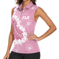 Bula Fiji Women's Day Women Sleeveless Polo Shirt Pink Masi Tapa LT7 - Polynesian Pride