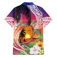 Polynesian Dreamy Turtle Family Matching Off The Shoulder Long Sleeve Dress and Hawaiian Shirt Sunset Scenery LT7 - Polynesian Pride