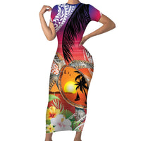 Polynesian Dreamy Turtle Family Matching Short Sleeve Bodycon Dress and Hawaiian Shirt Sunset Scenery LT7 Mom's Dress Art - Polynesian Pride