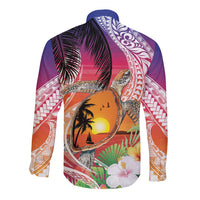 Polynesian Dreamy Turtle Long Sleeve Button Shirt Sunset Scenery