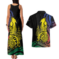New Caledonia Kanaky Couples Matching Tank Maxi Dress and Hawaiian Shirt Stylized Fleche Faitiere With Kagu Bird LT7 - Polynesian Pride
