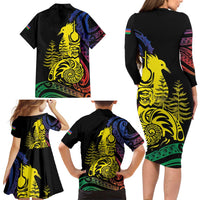 New Caledonia Kanaky Family Matching Long Sleeve Bodycon Dress and Hawaiian Shirt Stylized Fleche Faitiere With Kagu Bird LT7 - Polynesian Pride