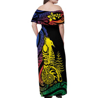 New Caledonia Kanaky Family Matching Off Shoulder Maxi Dress and Hawaiian Shirt Stylized Fleche Faitiere With Kagu Bird LT7 - Polynesian Pride