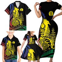 New Caledonia Kanaky Family Matching Short Sleeve Bodycon Dress and Hawaiian Shirt Stylized Fleche Faitiere With Kagu Bird LT7 - Polynesian Pride
