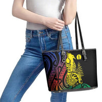 New Caledonia Kanaky Leather Tote Bag Stylized Fleche Faitiere With Kagu Bird