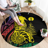 New Caledonia Kanaky Round Carpet Stylized Fleche Faitiere With Kagu Bird