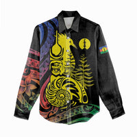 New Caledonia Kanaky Women Casual Shirt Stylized Fleche Faitiere With Kagu Bird LT7 - Polynesian Pride