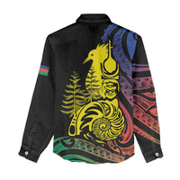 New Caledonia Kanaky Women Casual Shirt Stylized Fleche Faitiere With Kagu Bird LT7 - Polynesian Pride