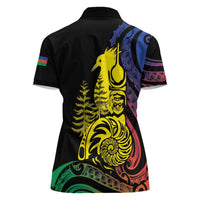 New Caledonia Kanaky Women Polo Shirt Stylized Fleche Faitiere With Kagu Bird LT7 - Polynesian Pride