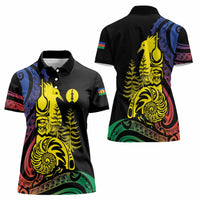New Caledonia Kanaky Women Polo Shirt Stylized Fleche Faitiere With Kagu Bird LT7 - Polynesian Pride