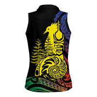 New Caledonia Kanaky Women Sleeveless Polo Shirt Stylized Fleche Faitiere With Kagu Bird LT7 - Polynesian Pride