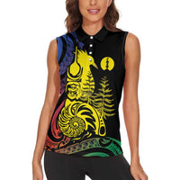 New Caledonia Kanaky Women Sleeveless Polo Shirt Stylized Fleche Faitiere With Kagu Bird LT7 - Polynesian Pride