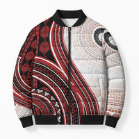 Bula Fiji Vintage Tapa Bomber Puffer Jacket Kaivity Masi Wave Motifs - Red