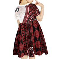 Bula Fiji Vintage Tapa Kid Short Sleeve Dress Kaivity Masi Wave Motifs - Red