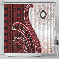 Bula Fiji Vintage Tapa Shower Curtain Kaivity Masi Wave Motifs - Red