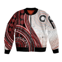 Bula Fiji Vintage Tapa Sleeve Zip Bomber Jacket Kaivity Masi Wave Motifs - Red