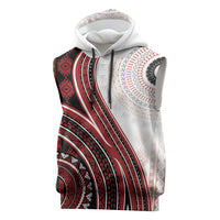 Bula Fiji Vintage Tapa Sleeveless Hoodie Kaivity Masi Wave Motifs - Red