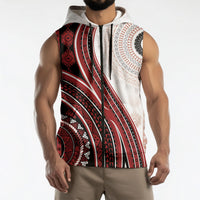 Bula Fiji Vintage Tapa Sleeveless Zip Hoodie Kaivity Masi Wave Motifs - Red LT7 - Polynesian Pride