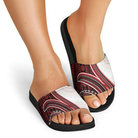 Bula Fiji Vintage Tapa Slide Sandals Kaivity Masi Wave Motifs - Red