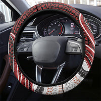 Bula Fiji Vintage Tapa Steering Wheel Cover Kaivity Masi Wave Motifs - Red