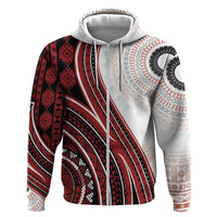 Bula Fiji Vintage Tapa Zip Hoodie Kaivity Masi Wave Motifs - Red