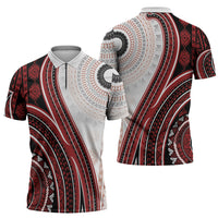 Bula Fiji Vintage Tapa Zipper Polo Shirt Kaivity Masi Wave Motifs - Red LT7 - Polynesian Pride