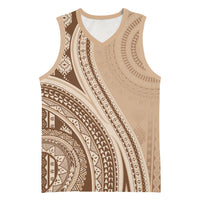 Bula Fiji Vintage Tapa Basketball Jersey Kaivity Masi Wave Motifs - Mocha