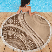 Bula Fiji Vintage Tapa Beach Blanket Kaivity Masi Wave Motifs - Mocha