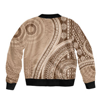 Bula Fiji Vintage Tapa Bomber Jacket Kaivity Masi Wave Motifs - Mocha