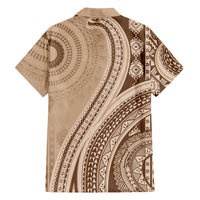 Bula Fiji Vintage Tapa Family Matching Tank Maxi Dress and Hawaiian Shirt Kaivity Masi Wave Motifs - Mocha LT7 - Polynesian Pride