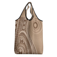 Bula Fiji Vintage Tapa Grocery Bag Kaivity Masi Wave Motifs - Mocha
