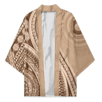 Bula Fiji Vintage Tapa Kimono Kaivity Masi Wave Motifs - Mocha