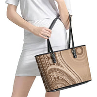Bula Fiji Vintage Tapa Leather Tote Bag Kaivity Masi Wave Motifs - Mocha LT7 - Polynesian Pride