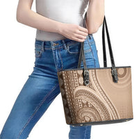 Bula Fiji Vintage Tapa Leather Tote Bag Kaivity Masi Wave Motifs - Mocha LT7 - Polynesian Pride