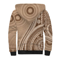 Bula Fiji Vintage Tapa Sherpa Hoodie Kaivity Masi Wave Motifs - Mocha LT7 - Polynesian Pride