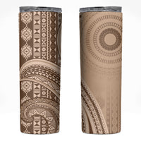Bula Fiji Vintage Tapa Skinny Tumbler Kaivity Masi Wave Motifs - Mocha LT7 Beige - Polynesian Pride