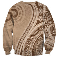Bula Fiji Vintage Tapa Sweatshirt Kaivity Masi Wave Motifs - Mocha