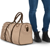 Bula Fiji Vintage Tapa Travel Bag Kaivity Masi Wave Motifs - Mocha