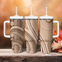 Bula Fiji Vintage Tapa Tumbler With Handle Kaivity Masi Wave Motifs - Mocha LT7 - Polynesian Pride