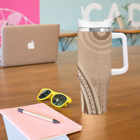 Bula Fiji Vintage Tapa Tumbler With Handle Kaivity Masi Wave Motifs - Mocha LT7 - Polynesian Pride