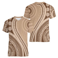 Bula Fiji Vintage Tapa Women V-Neck T-Shirt Kaivity Masi Wave Motifs - Mocha LT7 - Polynesian Pride