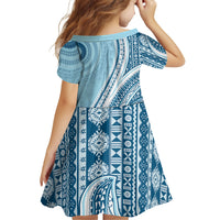 Bula Fiji Vintage Tapa Family Matching Puletasi and Hawaiian Shirt Kaivity Masi Wave Motifs - Turquoise LT7 - Polynesian Pride