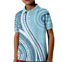 Bula Fiji Vintage Tapa Kid Polo Shirt Kaivity Masi Wave Motifs - Turquoise